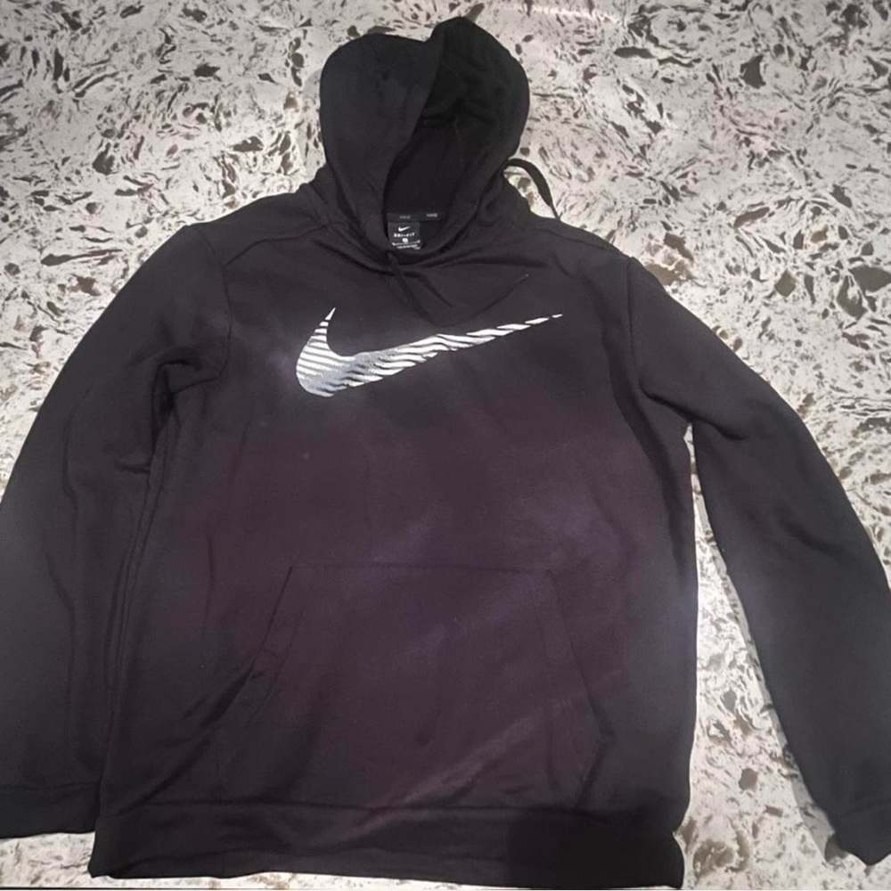 Nike Men's Black Hoodie with Silver Logo
